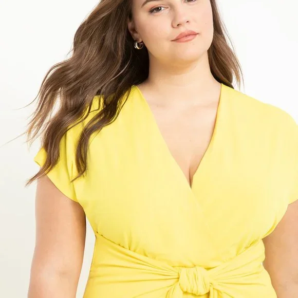 NWT ELOQUII Easy Maxi Dress With Wrap Tie Skirt Yellow Plus Size 18 - Picture 2 of 3